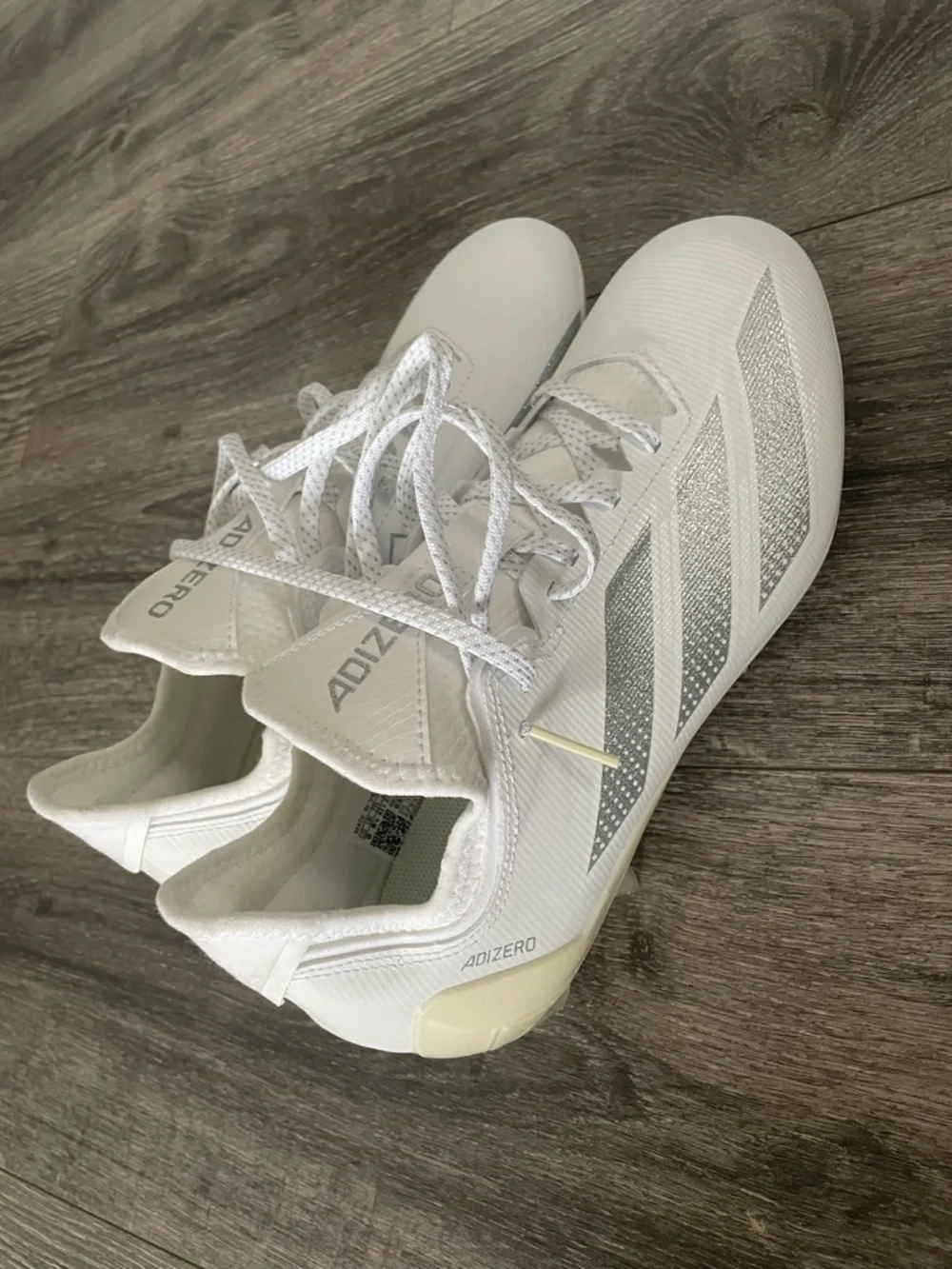 adidas White Soccer Cleats with Silver Stripes